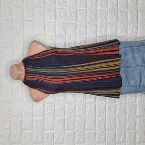 ZARA KNIT Retro Striped Sleeveless Metallic High Neckline Top